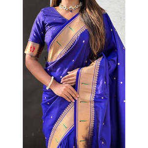 Sari de Seda Paithani Mahalaxmi Tejido con Hilo Zari Violeta, 650g, Tejidos de Primera Calidad, Ropa India y Pakistaní - Product Image 4