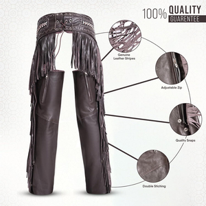 Pantalones de cuero genuino de vaca de grano completo, personalizables, para hombre y mujer, estilo vaquero occidental, para motociclista, hechos a mano, color marrón oscuro, con cordón ajustable. - Product Image 5