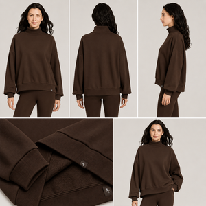 Sweat-shirt à col montant brodé pour femme, qualité supérieure, coupe ample et décontractée, mélange polyester-coton, pull décontracté d'hiver, confortable - Product Image 3