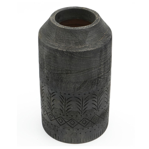 Vase à fleurs en bois sculpté à la main, artisanat intelligent, pour la décoration de la maison, fabriqué en bois de manguier, peint en noir, pot à fleurs artisanal - Product Image 1