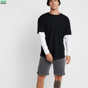 Double <b>Layer</b> Sleeve Shirt Men Heavyweight Cotton Crewneck Mock Long Sleeve <b>Top</b> Plain Casual Streetwear Clothing - Product Image 1