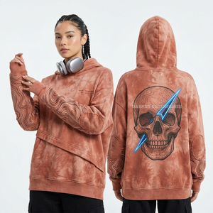 เสื้อฮู้ดดี้พรีเมียม 350GSM สีม่วงไลแลค ลายปะติดดอกไม้และหัวกะโหลก  ตกแต่งด้วยรอยขาดแบบดิสเทรส  ตะเข็บดิบ  สไตล์สตรีทแวร์  ทรงโอเวอร์ไซส์ สำหรับผู้หญิง - Product Image 6