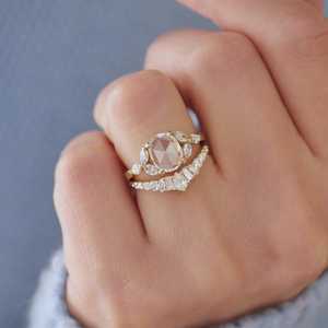 14K 18K Gold Mixed Cut Lab Grown Diamond Contour Wedding Bands Cluster Set Modern Minimalist Enhancer <b>Stacking</b> <b>Rings</b> For Women's - Product Image 2