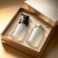 Flacon en verre givré de luxe de 250 ml avec pompe à lotion et boîte, emballage rechargeable, sérigraphié pour savon liquide, lotion, coffret cadeau