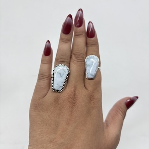 Natural White Howlite Coffin Shape <b>Ring</b> Silver Plated Handmade Gemstone <b>Ring</b> <b>Adjustable</b> Statement <b>Ring</b> Wholesale Women Jewelry - Product Image 1