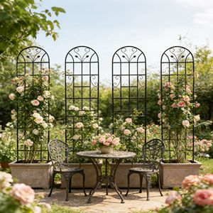 Set di 4 tralicci da giardino in metallo antiruggine da 90 cm, 220 cm x 50 cm, neri, per supporto piante rampicanti e recinzione a rete per esterni - Product Image 6