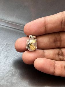 Natural Golden Rutile Quartz 925 <b>Silver</b> <b>Charm</b> Pendant for Anniversary-Original Style Unisex - Product Image 3