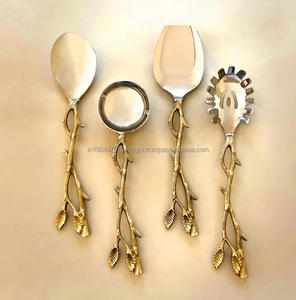 Vente chaude Gold Branch Salad Server Set avec poignée en feuille Ustensiles de service en métal pour les fêtes de mariage Restaurants Hôtels - Product Image 5