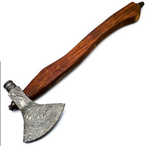 Hacha de Acero de Damasco Estilo Vikingo DD-AXE210 para Exteriores, Mango de Madera, para Acampar, Bricolaje, Cortar Madera en el Bosque, 400 mm - Product Image 1