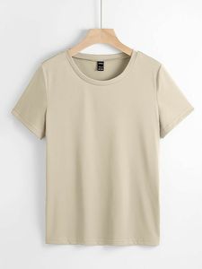 T-shirt pour femmes grandes tailles, coupe classique, col rond, manches courtes, tricoté, uni, décontracté, à porter au quotidien - Product Image 1
