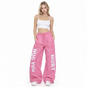 Wholesale Streetwear <b>Windbreaker</b> Pants Women High Waist Side Letter Printed Wide Leg Nylon Pant Quick Dry Hiking <b>Camping</b> Trouser - Product Image 2