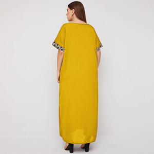 Robe longue décontractée et élégante pour femme, col rond, manches courtes, imprimé géométrique, grande taille, Abaya musulmane - Product Image 2