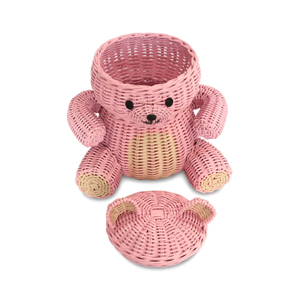Panier de rangement pour jouets en rotin tressé rose, mobilier pour chambre d'enfant, organiseur pour livres et jouets, vente en gros - Product Image 2