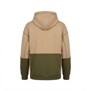 Sudadera con Capucha Oversize de Felpa para Mujer, Color Beige Oliva con Bloques de Color, Bolsillo Canguro, Estilo Casual Urbano - Product Image 4
