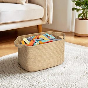Rope <b>Storage</b> <b>Basket</b> <b>Rectangle</b> With Handles Rustic Style for Home Sundries Organization - Product Image 6