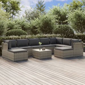 Set da 10 Set da giardino in Poly Rattan grigio con cuscini da giardino - Product Image 1