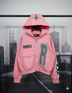 Hoodies pour hommes de qualité supérieure, style streetwear, avec broderie et patchs effet vieilli, couleurs unies, fermeture éclair – Fabricant - Product Image 4