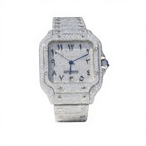 Montre pour homme en acier inoxydable de luxe avec mouvement automatique, cadran analogique, verre carré en diamant Moissanite VVS, bijoux Hip Hop - Product Image 1