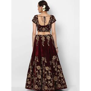 Beautiful Maroon Colored Party Wear Designer Embroidered Velvet Semi Stitched Lehenga Choli <b>by</b> Zeel Clothing - Product Image 4