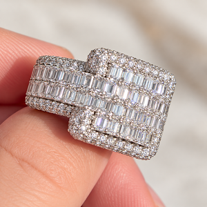 Anillo de cóctel de lujo con moissanita, corte baguette, engaste de canal, plata 925, joyería de compromiso para mujer - Product Image 5