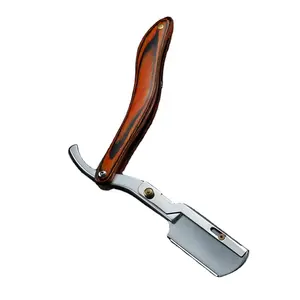 Оптовая продажа, новые ручные складные парикмахерские ножи для бритья с деревянной ручкой