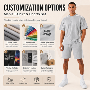 Ensemble sportif décontracté d'été pour hommes, t-shirt à manches courtes en tricot avec short à cordon de serrage, séchage rapide, blanc uni - Product Image 5