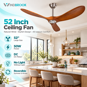 Ventilador de Techo Moderno Windbrook de 52 Pulgadas con Motor DC, Aspas de Madera Reversibles, Control Remoto por Aplicación, Eficiencia Energética Clase A++, 40dB - Product Image 1