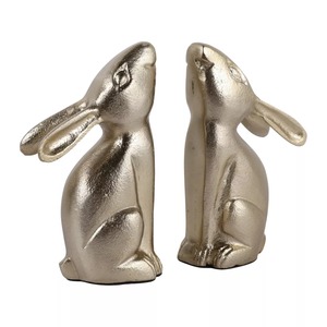Porte-livres en forme de lapin plaqué or, sculpture décorative en métal, accessoire de bureau à domicile, style contemporain, 2 pièces - Product Image 2