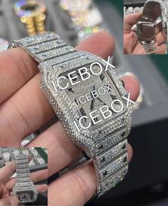 Reloj de Pulsera para Hombre con Caja de Acero Inoxidable, Esfera de Cristal, Totalmente Adornado con Moissanita, Brazalete de Acero Inoxidable con Cierre, Resistente al Agua 10 Bar - Product Image 4