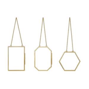 <b>Gold</b> Metal Hexagon Mirror <b>Frame</b> With Fern Print Durable Design - Product Image 4