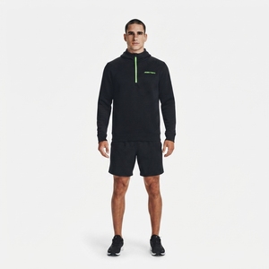 Sudadera con capucha de entrenamiento para hombre, personalizada, de corte muscular, con cremallera de un cuarto, mezcla de rendimiento, elástica mecánica, cintura cónica, con costuras planas, para gimnasio - Product Image 1