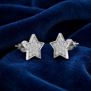 10K Gold Star Shape Diamond Stud <b>Earrings</b> Screw <b>Back</b> |Real Diamond Cluster Hip Hop Style Studs Luxury Anniversary Gift for Women - Product Image 2