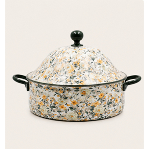 Casserole élégante en émail floral, réchaud isotherme pour aliments, intérieur en acier inoxydable à double paroi, plat de service thermique pour buffet - Product Image 1