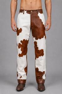 Pantalones de Cuero con Pelo de Vaca, Estilo Occidental Auténtico, Casuales, Ligeros, de Cintura Alta, con Estampado de Piel de Vaca - Product Image 4