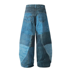 Pantalon en jean sergé ample et respirant pour homme, personnalisé en usine, avec impression 3D DGT intégrale, style décontracté, patchwork, coupe large et ample, respirant, Bow Trompe - Product Image 2