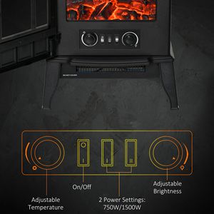Caminetto Elettrico Moderno 750W/1500W Autoportante con LED, Riscaldatore in Metallo con Telecomando, Stile Francese per Uso Domestico e Alberghiero, Nero - Product Image 5