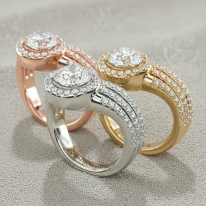 Bague de fiançailles vintage Cascade Diamond Halo plaquée or rose avec sertissage à griffes certifié - Product Image 5