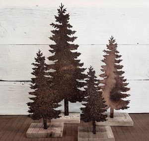 Natural <b>Christmas</b> <b>Tree</b> Decor Die Cut Modern Centerpiece Holiday <b>Table</b> Decoration Handmade Set of 2 - Product Image 4