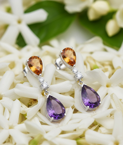 925 <b>Silver</b> <b>Drop</b> <b>Earrings</b> with Citrine Amethyst Crystal Accents-Classic Women's Wedding & Party Jewelry - Product Image 2