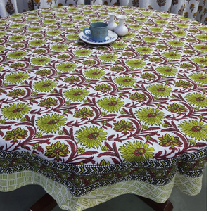 Jaipur Block Boho Floral Print Cotton 60" Round <b>Dining</b> <b>Table</b> <b>Cover</b> for Wedding Parties Home Gifting Cafe Wedding Hotel Decor - Product Image 1