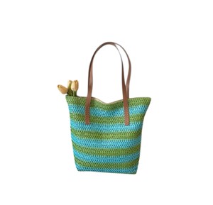 Sac en fil naturel, sac fourre-tout d'été, tissu tissé à rayures, sac à bandoulière chic pour la plage, artisanat durable fait main - Product Image 1