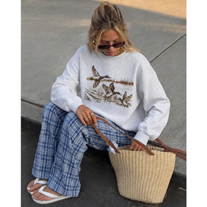 Sweat-shirt polaire décontracté unisexe surdimensionné personnalisé à col rond imprimé canard sauvage vintage pour l'extérieur – Vente en gros - Product Image 5