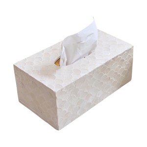 Caja de pañuelos rectangular de alta gama con incrustaciones de nácar y madera hecha a mano para decoración del hogar - Product Image 2
