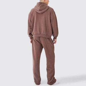 Heavyweight Unisex Sporty Hooded Drawstring 100% Cotton Breathable Eco-Friendly Customizable Sweatsuit Sets Wholesale - Product Image 2