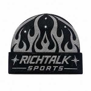 Top trending Beanie Rhinestone Flame Design Unisex Adult Street Style <b>Winter</b> <b>Hat</b> 56-58CM high quality for <b>men</b> - Product Image 1