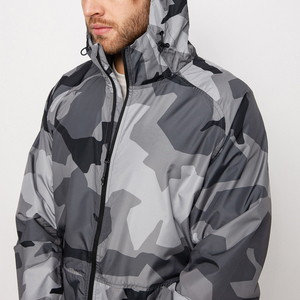 Custom Logo Men’s <b>Grey</b> Camo Windbreaker <b>Jacket</b> <b>Waterproof</b> Lightweight Hooded Streetwear Outerwear Wholesale - Product Image 4