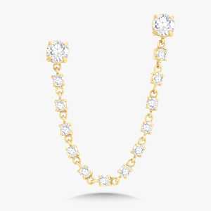 Boucles d'oreilles chaîne à double perçage en or massif 14 carats avec diamant de laboratoire taille ronde, deux trous connectés, pendantes simples, vente en gros d'usine - Product Image 1