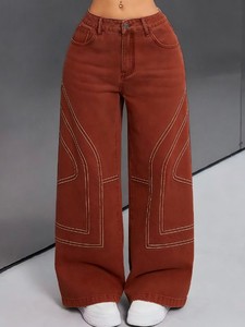 Jean droit classique respirant à imprimé pois vieilli, style streetwear, coupe droite légère, pour un look vintage, avec ourlet régulier, vente en gros - Product Image 5