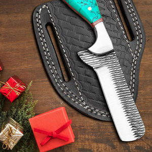 Couteau de poche artisanal en acier Damas, couteau à dépecer, lame fixe personnalisable avec étui en cuir en acier inoxydable, vente en gros - Product Image 4