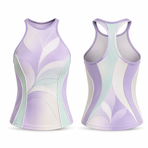 Camiseta Deportiva MEGAMAPLE para Mujer, con Estampado de Hojas en Degradado, Espalda Cruzada, Tejido Transpirable, Cuello Redondo, Impresión por Transferencia de Calor, Secado Rápido - Product Image 1